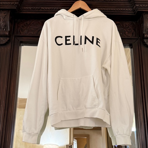 Celine Tops - Celine White Hoodie with Black Logo (Men’s L)